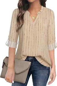 Timeson Women's 3/4 Sleeve Floral Blouses Shirts Double Layers V Neck Dressy XL - Picture 1 of 4