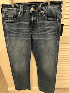 NEW! True Religion Men Ricky 34/34 Relaxed Straight Blue Jeans Blue Stitch - Picture 1 of 5