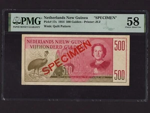 Netherlands New Guinea:P-17s, 500 Gulden, 1954 * Queen Juliana * PMG Ch. AU 58 * - Picture 1 of 2
