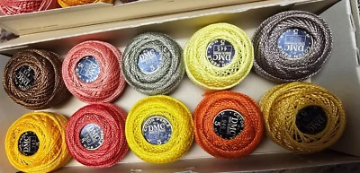 DMC Coton Perle Floss Thread Box of 10 Balls 53 Yards Each. Fall Colors - Image 1 of 4