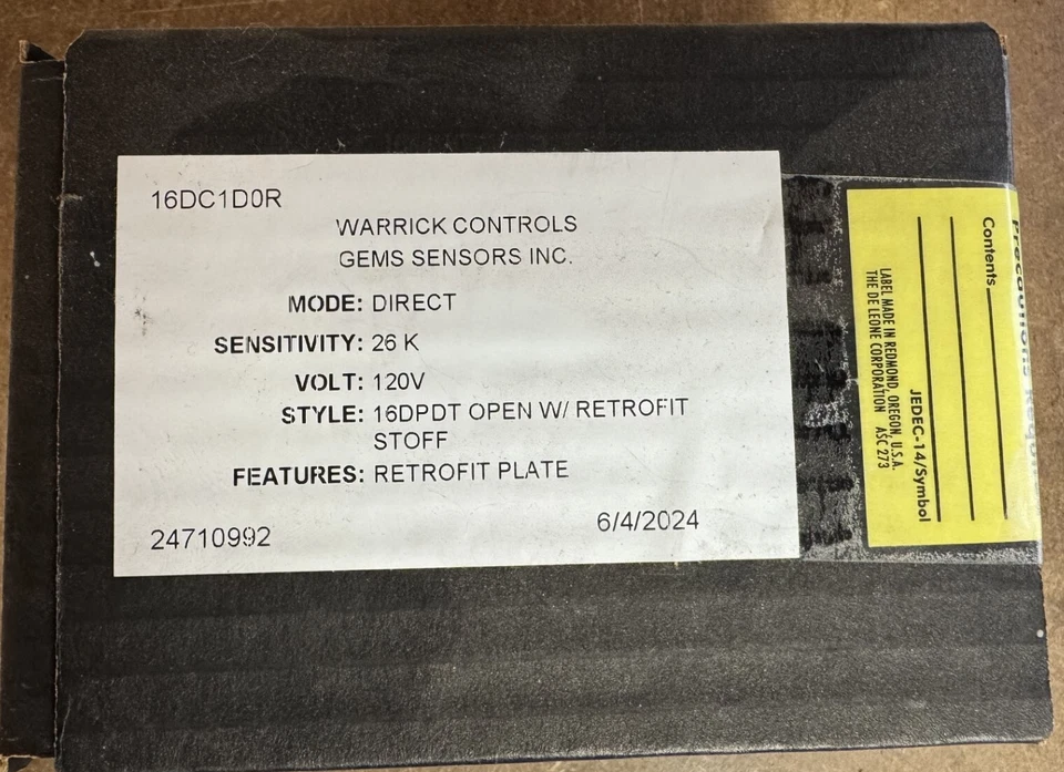 Warrick Controls GEMS Sensors 16DC1D0R *** New - Free Shipping *** - Image 1 of 1