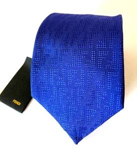 NWT FENDI Men's Morogram Silk Tie Blue Logo Hand Made In Italy - Picture 1 of 4