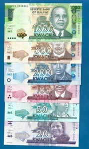 Malawi - SET 6 x BILLETES 20 Kwacha / 1000 Kwacha 2014 2021 UNC SET - Imagen 1 de 5