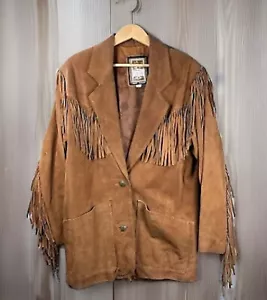 Vintage Rancher Western Brown Suede Fringe Jacket Coat Mens S Cowboy Chore - Picture 1 of 24