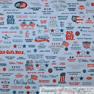 BonEful Fabric FQ Cotton Quilt Blue B&W Retro Men USA VTG American Flag Classic - Picture 1 of 14