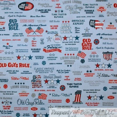BonEful Fabric FQ Cotton Quilt Blue B&W Retro Men USA VTG American Flag Classic - Image 1 of 4