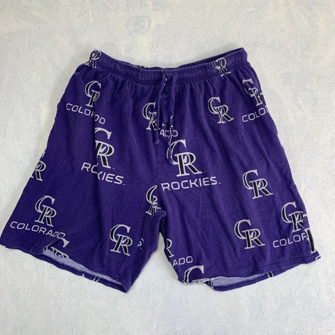 Colorado Rockies Pajama Sleep Shorts Adult Large Purple Logos All Over Print Cover