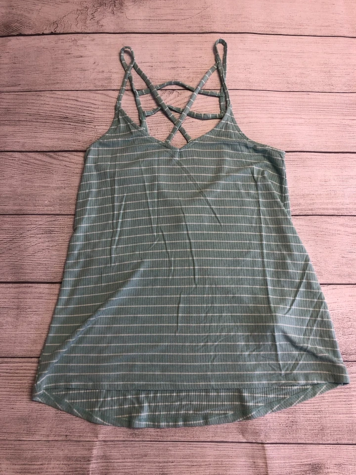 Camiseta sin mangas Hollister para mujer XS verde a rayas acanalada tejida con tiras camisa de verano Foto 1 de 4
