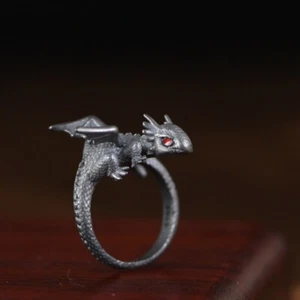I05 Ring kleiner Flugdrache Drache dunkle Optik Sterling Silber 925 verstellbar - Bild 1 von 9