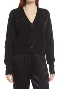 Halogen Women's Embellished Cropped Cardigan Sweater Black Size Medium - Picture 1 of 10