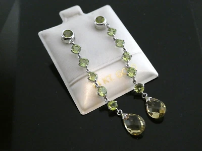 14k White Gold Peridot & Citrine Gemstone Drop Dangle Post Earrings NEW - Image 1 of 4
