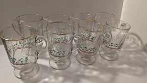 Vintage Gold Trim Holly And Berry Libbey Christmas Mugs Set Of 8 - Picture 1 of 3