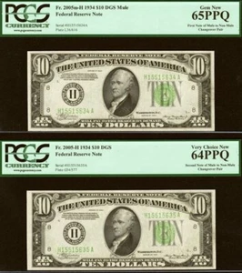 1934 $10 Federal Reserve Note PCGS 65PPQ rare changeover Mule None-Mule Fr 2005m - Picture 1 of 2