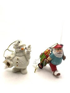 Lot Of 2 Brighten The Season Snow Man & Golf Santa Dangling Christmas Ornaments - Picture 1 of 6