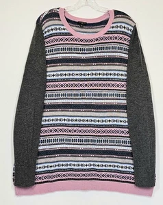 Maglione Talbots rosa grigio lana di agnello nordico Fair Isle 2XL Ski Lodge Cabin Preppy - Foto 1 di 7