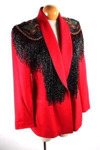 Vintage 80er Jahre Criscione rot Perlen Fransen Blazer Jacke Damen Größe Medium - Bild 1 von 8