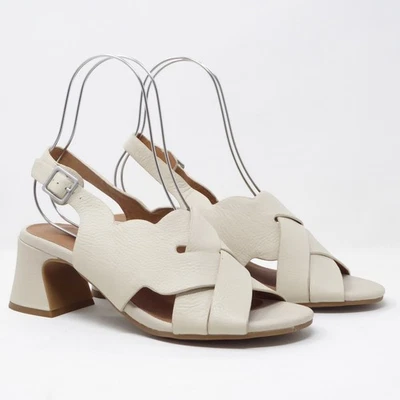 Gentle Souls Ivy Women Cream Leather Woven Block Heel Sandals Size 9.5 - Image 1 of 4