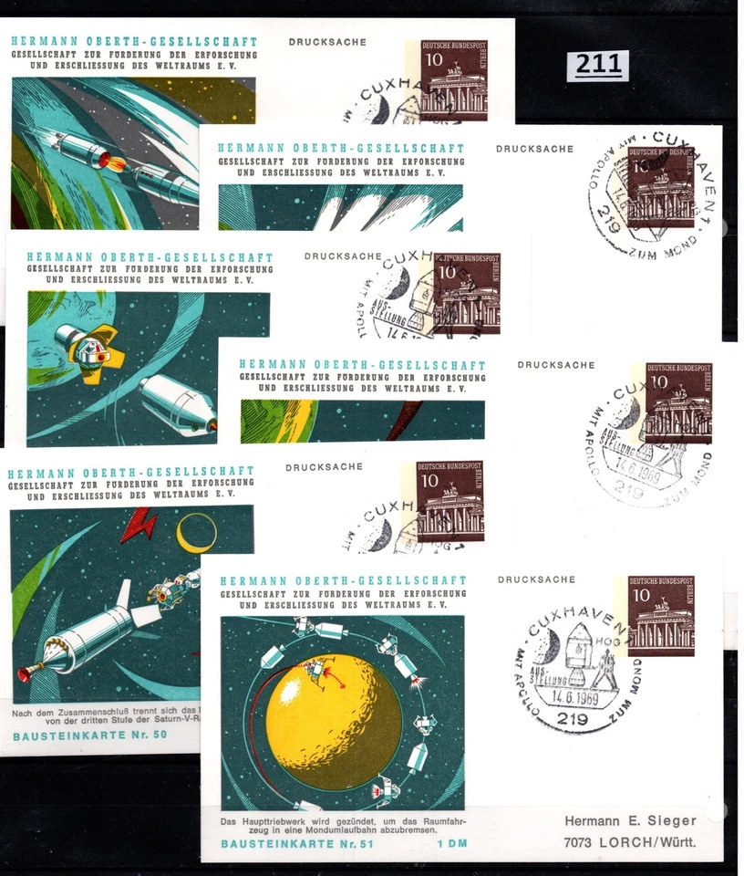 # GERMANY - 6 FDC - ARCHITECTURE - SPACE - 1969 - Image 1 of 1