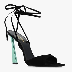 Saint Laurent Paz Black Suede Lace-Up Green-Heeled Sandals, Size US 8 - Picture 1 of 11