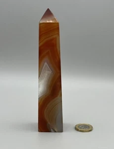 Premium carnelian agate tower 15cm polished crystal point vivid red orange band - Picture 1 of 16