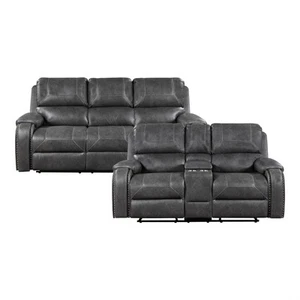 Lexicon Newnan Faux leather 2pc Set Sofa+Loveseat in Gray - Picture 1 of 18
