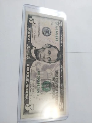 U.S. $5 note 2021, fancy serial number repeater, 39396969 - Image 1 of 4