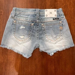 Miss Me Brand Signature Shorts Bling Crystal Bald Stitching Light Wash Sz 26 - Picture 1 of 7