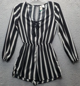 Mimi Chica Romper Women XS Multi Striped Lace Up Long Sleeve Back Keyhole Button - Picture 1 of 13