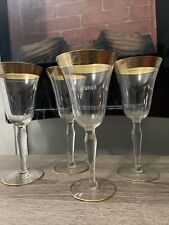VINTAGE Tiffin-Franciscan MINTON CLEAR Set 4 Water Goblet Gold Embossed Stemware