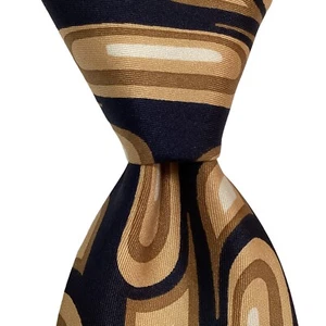 ALEXANDER Men's Silk Short Necktie ITALY Designer Geometric Blue/Brown NWT Rare - Picture 1 of 3