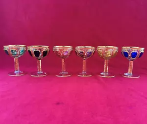 6 Steiner & Vogel Moser Stil Tafelschliff Champagner Coupés Cabochon 24K Gold 4" - Bild 1 von 24