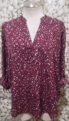 Exuberante Top Talla Grande Cuello en V Ciruela Pullover Mangas con lengüeta enrollable Túnica Carrera Mujer Foto 1 de 4