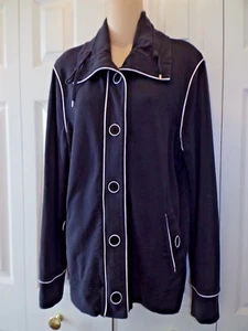 Womens Black & White Jones New York Signature Cotton Casual fleece jacket Size - Picture 1 of 5