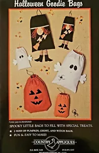 Halloween Goodie Bags Sewing Pattern Country Appliques Uncut Witch Pumpkin Ghost - Picture 1 of 2