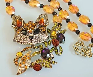 WOWSER 22 INCH SIGNED DREJEW DESIGNER STYLE FOX FLOWERS CRYSTAL NECKLACE - Picture 1 of 15