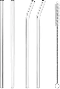 Reusable Glass Straws Set, 5-piece Drinking Straws with Cleaning Brush, 10" x 10 - Picture 1 of 7