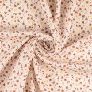 Cotton Double Gauze Muslin Fabric Material FLOWERS SALMON - Picture 1 of 3