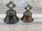 1920s Vintage Primitive Handcrafted Brass Cow Bell Decorative Collectable 2 pc