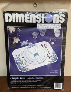 New Dimensions Place Mats Cutwork Embroidery Kit 1411 Purple Iris Set of 4 - Picture 1 of 5