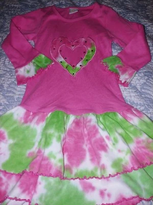 Ann Loren Girls Sz. 6 Pink & Green Tie Dye/ Heart Dress. Adorable - Image 1 of 4
