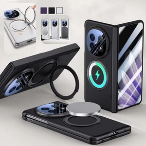 Magnetic Matte Hinge Protection 360 stand Hard Case + Glass For Oppo Find N5 5G - Picture 1 of 27