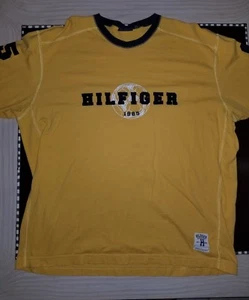 Vintage 90s Yellow XXL TOMMY HILFIGER Soccer Spelled Out Rare Long Sleeved VTG - Picture 1 of 6