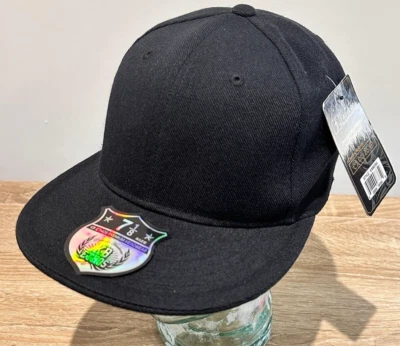 Ethos plain fitted cap, black flat peak cap, premium imported from U.S.A - Image 1 of 4