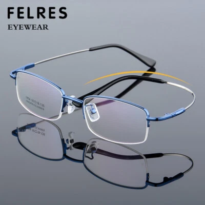 Men Memory Metal Square Eyeglasses Classic Half Frame Clear Lens Glasses Frames - Image 1 of 4