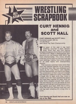 Revista de lucha libre profesional Scott Hall Curt Hennig Mr Perfect 8x10 foto AWA WWF Foto 1 de 3
