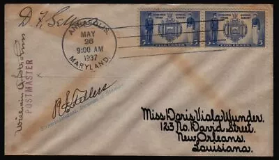 1937 Sc 794 5c Army Navy FDC, Admiral, Postmaster, etc signatures, to Wunder - Image 1 of 3
