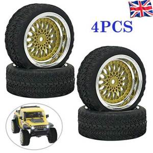 4X RC Car Wheels Upgrade For 1:10 Scale Models With DRY Tyres - Gold & Chrome UK