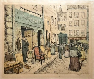 Tavik Frantisek SIMON - Rue Mouffetard, à Paris. 1913. Gravure signée & numéroté - Imagen 1 de 4