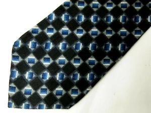 Vtg Manzoni Mens Necktie Tie Black Blue Grey Geometric 61" Long - Picture 1 of 4