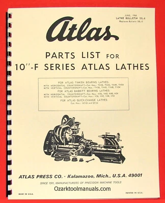ATLAS/CRAFTSMAN 10-F Series Metal Lathe Parts Manual 0043 - Image 1 of 4